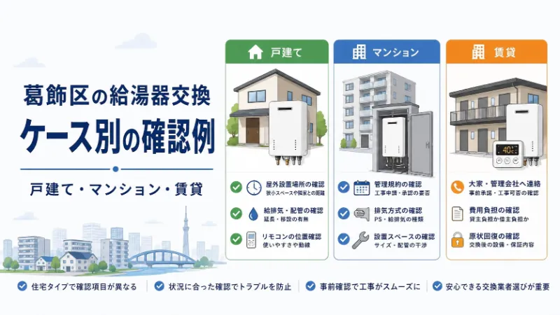 葛飾区の給湯器交換のケース別確認例｜戸建て・マンション・賃貸
