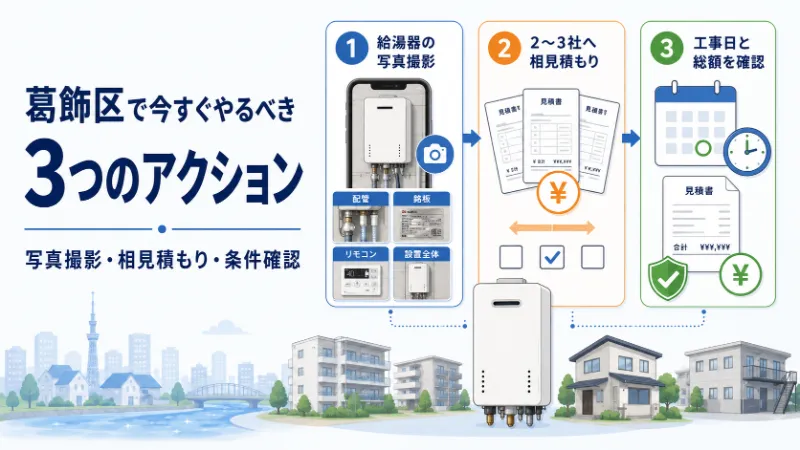 葛飾区で給湯器交換のために今すぐやるべき3つのアクション