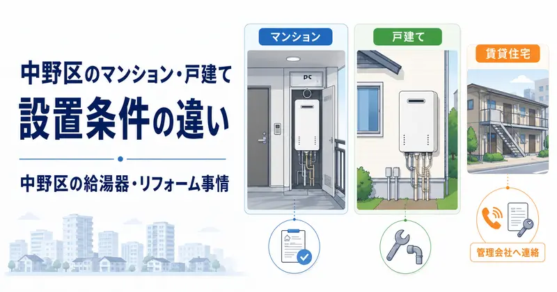 中野区のマンションと戸建ての給湯器設置