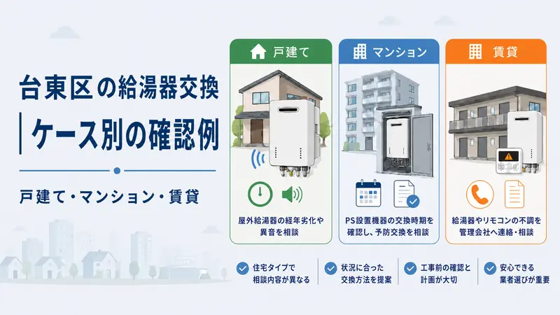 台東区の給湯器交換 ケース別の確認例 マンション・戸建て・賃貸