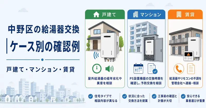 中野区の給湯器交換ケース別確認例