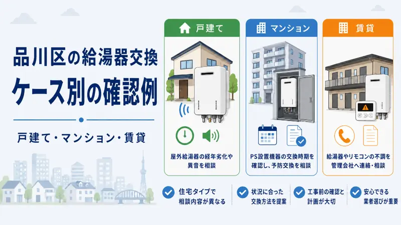 品川区の給湯器交換 ケース別の確認例 戸建て・マンション・賃貸