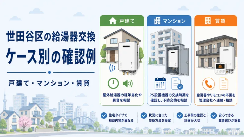 世田谷区の給湯器交換 ケース別の確認例 戸建て・マンション・賃貸
