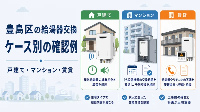 豊島区の給湯器交換 ケース別の確認例 戸建て・マンション・賃貸