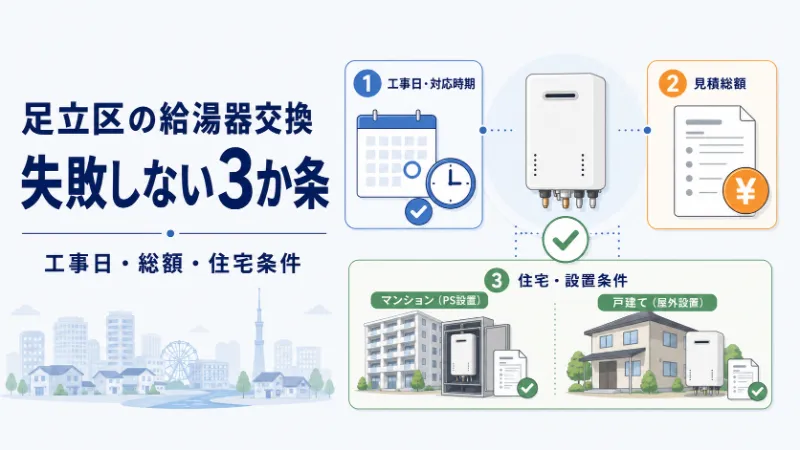足立区の給湯器交換で失敗しない3か条 工事日・総額・住宅条件