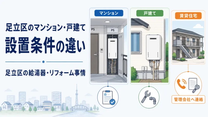足立区のマンション・戸建て・賃貸住宅で異なる給湯器設置条件