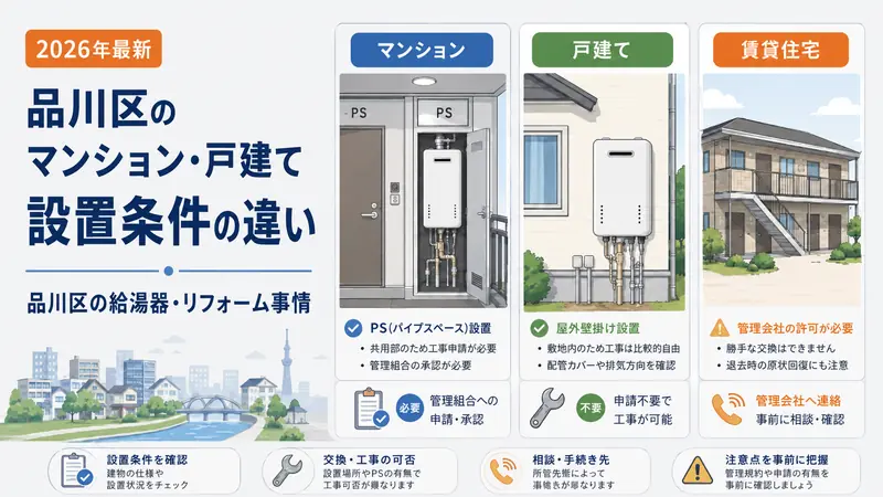 マンションと戸建ての給湯器設置の違い
