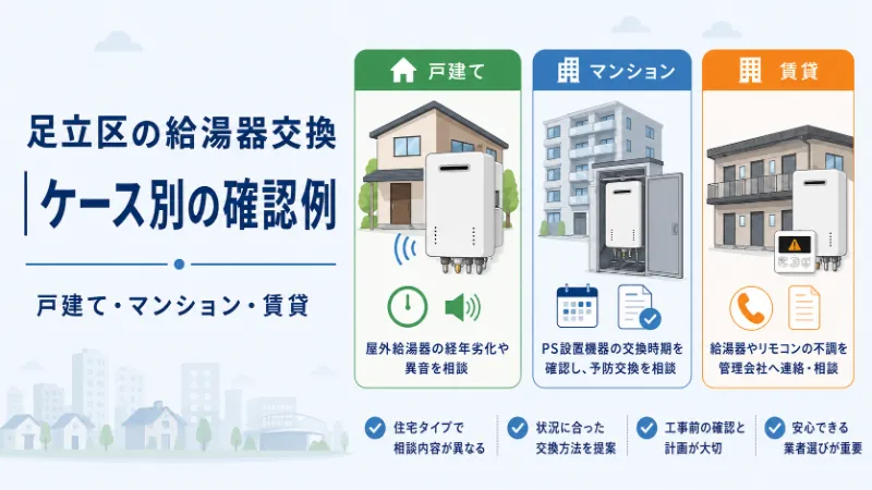足立区の給湯器交換 ケース別の確認例 戸建て・マンション・賃貸