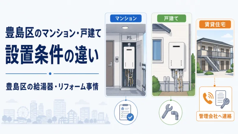 豊島区のマンション・戸建て・賃貸住宅の給湯器設置条件の違い