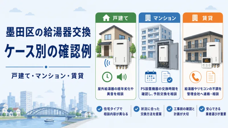墨田区の給湯器交換 ケース別の確認例 戸建て・マンション・賃貸