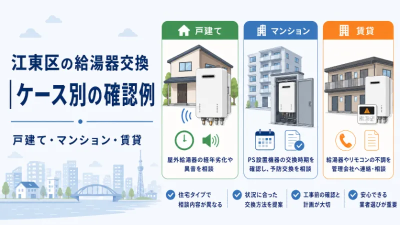 江東区の給湯器交換 ケース別の確認例 戸建て・マンション・賃貸