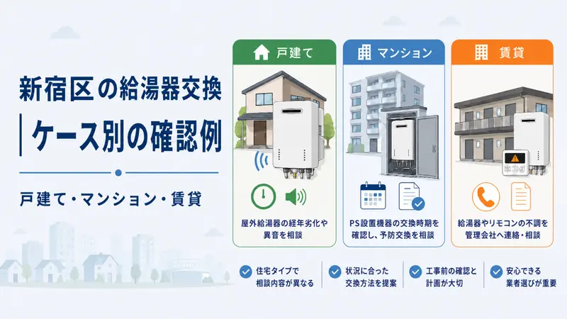 新宿区の給湯器交換 ケース別の確認例 マンション・戸建て・賃貸