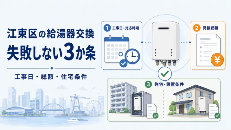 江東区の給湯器交換で失敗しない3か条 工事日・総額・住宅条件