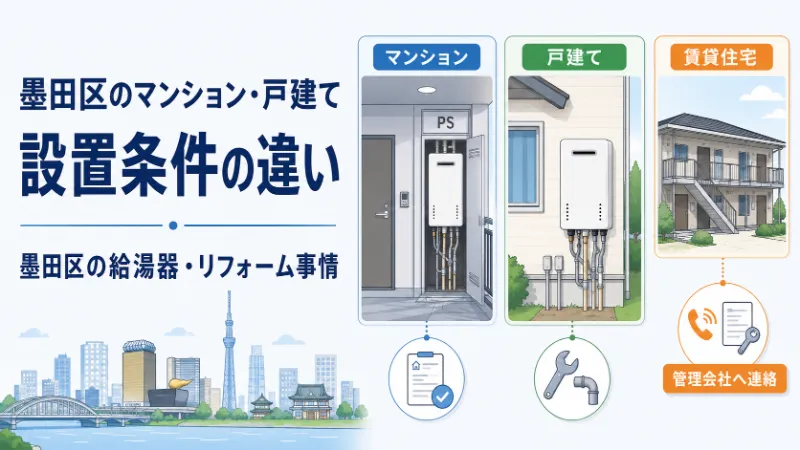 墨田区のマンション・戸建て・賃貸住宅で異なる給湯器設置条件