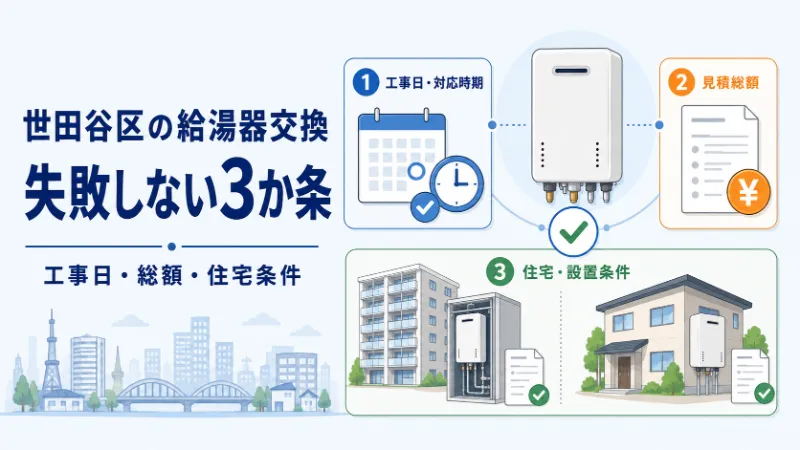 世田谷区の給湯器交換で失敗しない3か条 工事日・総額・住宅条件