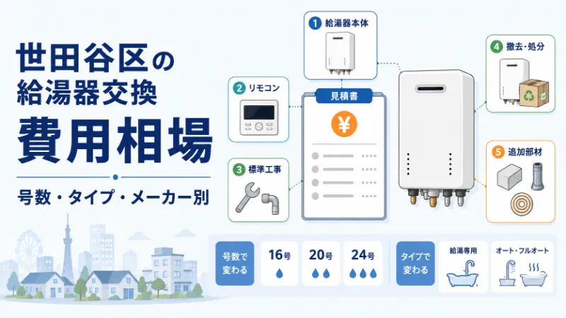 世田谷区の給湯器交換費用相場 号数・タイプ・メーカー別