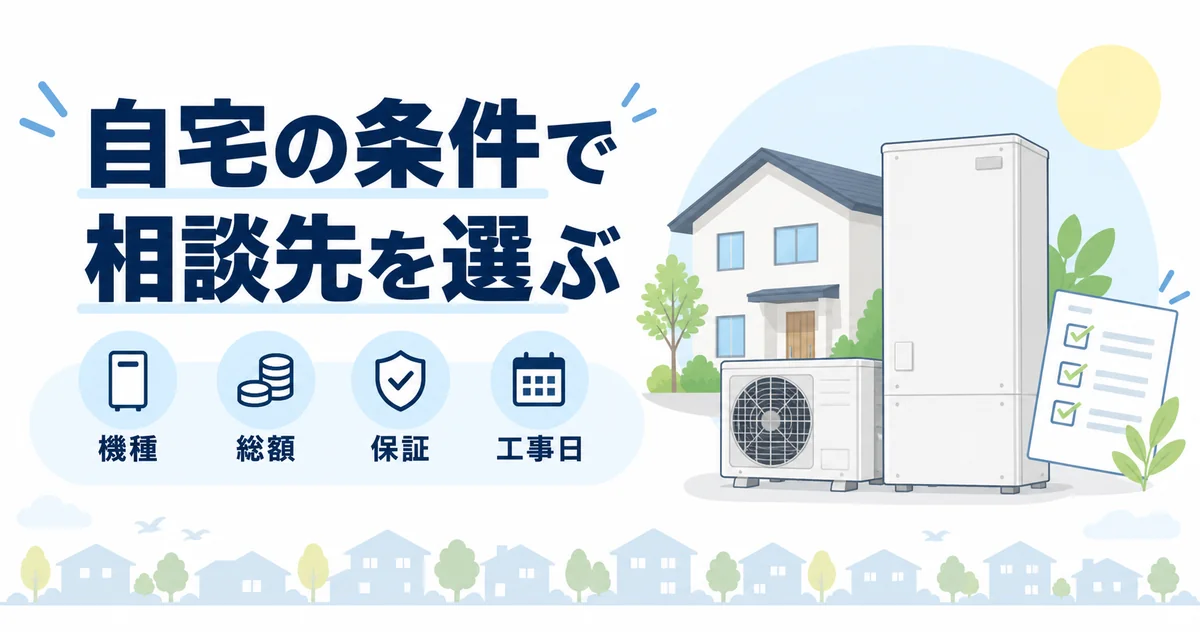 まとめ｜機種・総額・保証・工事日で依頼先を選ぶのイラスト