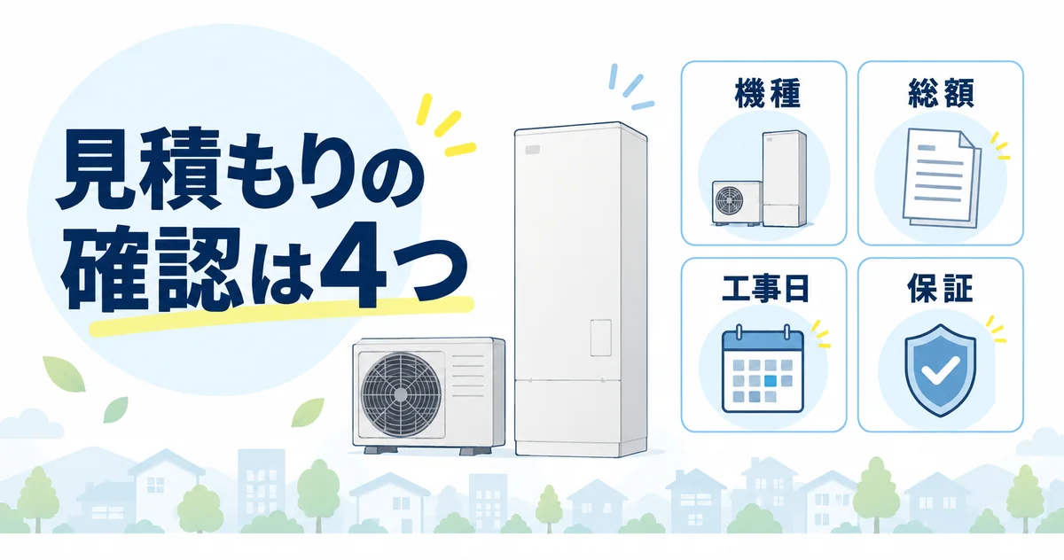 見積もりで確認することは、次の4つに整理のイラスト
